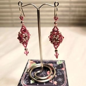 Hand Made Beaded  Pearl & Crystal Earrings